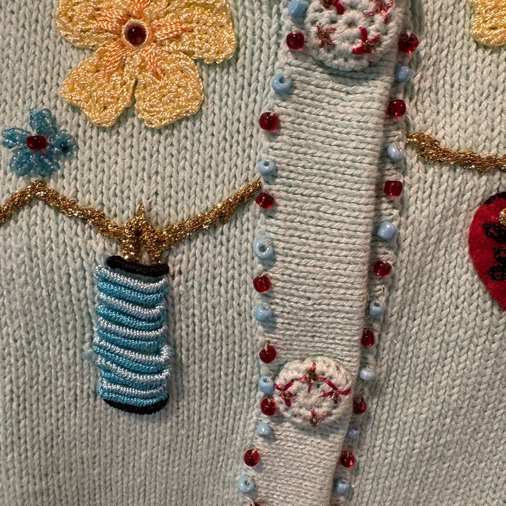 NWT Storybook Knits 2X Lt Blue Luau Hula Girl Embroidered Short Sleeve Cardigan - Picture 4 of 16